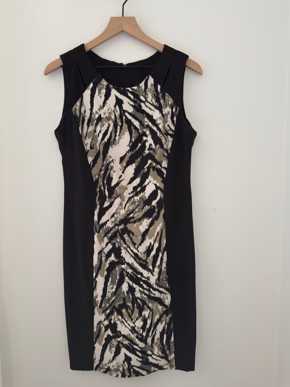 Connected Apparel Black Animal Print Colorblock Sheath Dress Sz 8